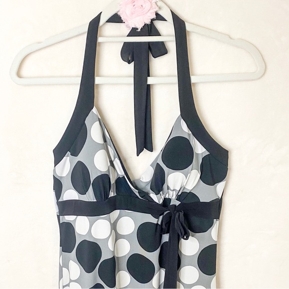 BCX Polka Dot Halter Dress with Peekaboo Ruffle, Black/White/Grey, Medium - Picture 3 of 9